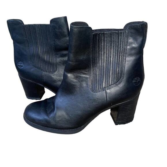 Timberland Women’s Boots Ankle Black Leather 2.5” Suspension Heel Pull On SZ 8 - Picture 6 of 8